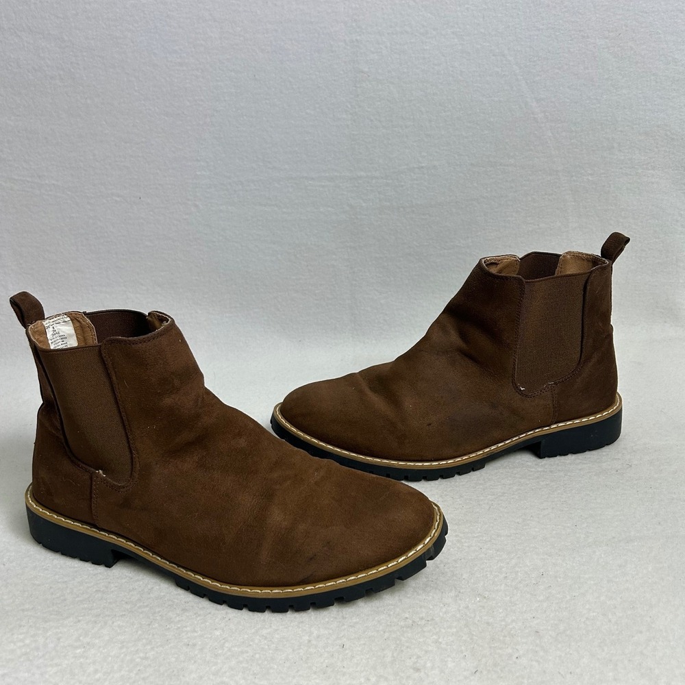 Dark Academia Old Navy Mens 8 Brown Chelsea Boots Faux Suede Lug Sole Ankle Boot